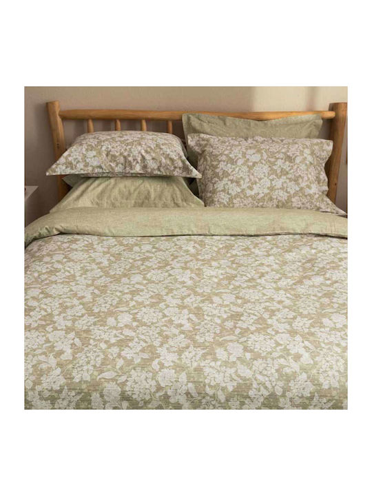 Vesta Home Duvet Cover Set Cotton Satin Queen with 2 Pillowcases 230x240 Sanel 1 Khaki / Olive