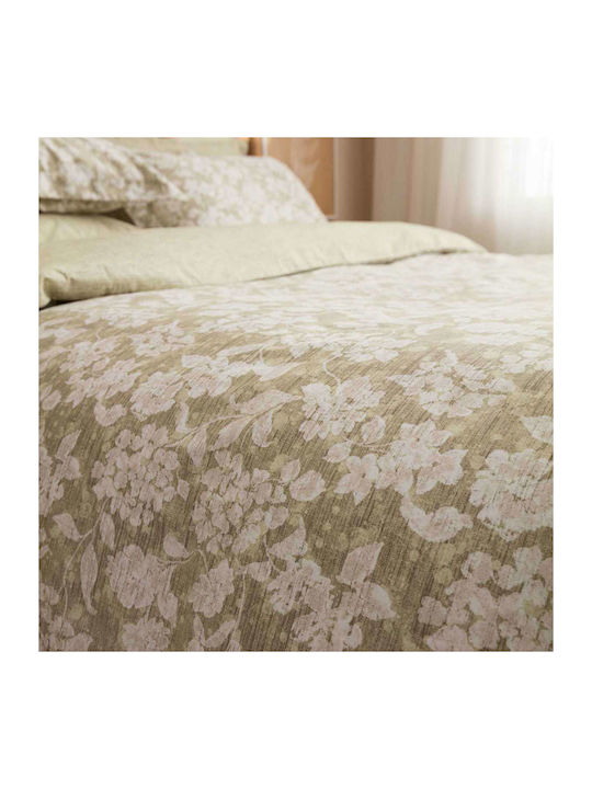 Vesta Home Duvet Cover Set Cotton Satin Queen with 2 Pillowcases 230x240 Sanel 1 Khaki / Olive