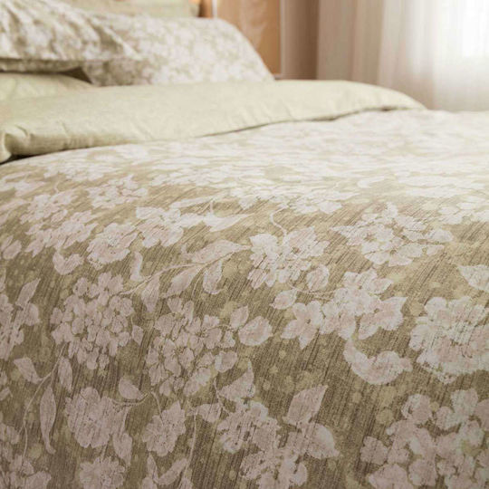 Vesta Home Set Duvet Cover Sanel Cotton Satin 230x240cm Super King with 2 Pillowcases 1 Khaki / Olive