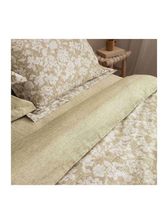 Vesta Home Duvet Cover Set Cotton Satin Queen with 2 Pillowcases 230x240 Sanel 1 Khaki / Olive