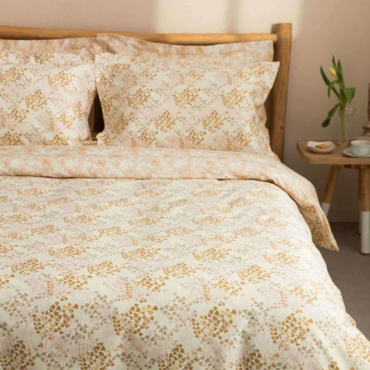 Vesta Home Duvet Cover Set Cotton Satin Single with Pillowcase 170x240 Lydia 2 Brown / Beige