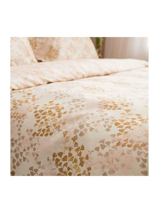 Vesta Home Duvet Cover Set Cotton Satin Queen with 2 Pillowcases 230x240 Lydia 2 Brown / Beige