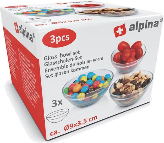 Alpina Appliances Serving Bowl Round Glass Transparent with Diameter 9cm 3pcs