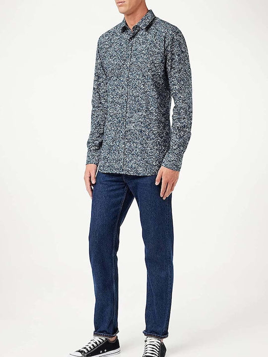 Elisha02 Long Sleeve Cotton Slim Fit Shirt in Navy Blue