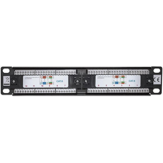 Manhattan Patch Panel for Rack 1U 10" with 12 cat6 Ports Black