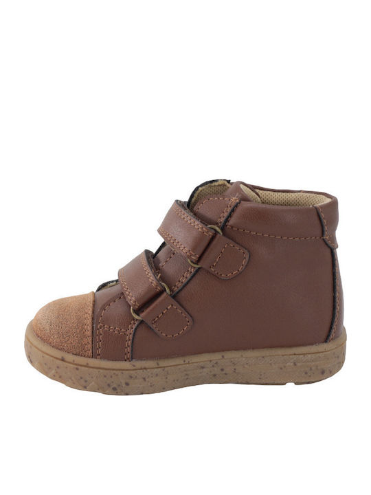 Leather Kids Boots with Velcro Brown