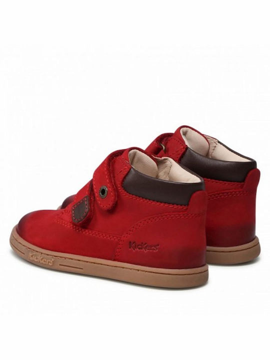 Kickers Kids Leather Anatomic Boots with Hoop & Loop Closure Red