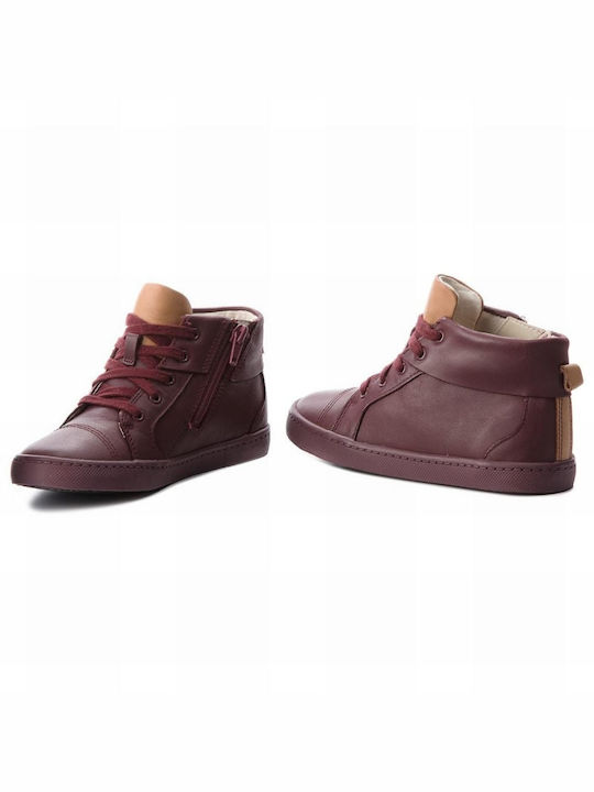 Clarks City Oasis Hi K Kids Leather Boots with Lace Burgundy