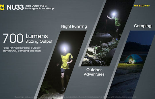 NiteCore Rechargeable Headlamp LED IP66 with Maximum Brightness 700lm NU33 Black