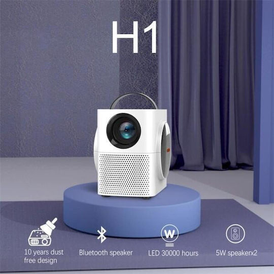 Andowl Q-HD998 Mini Projektor DLP LED-Lampe mit Eingebauten Lautsprechern Weiß