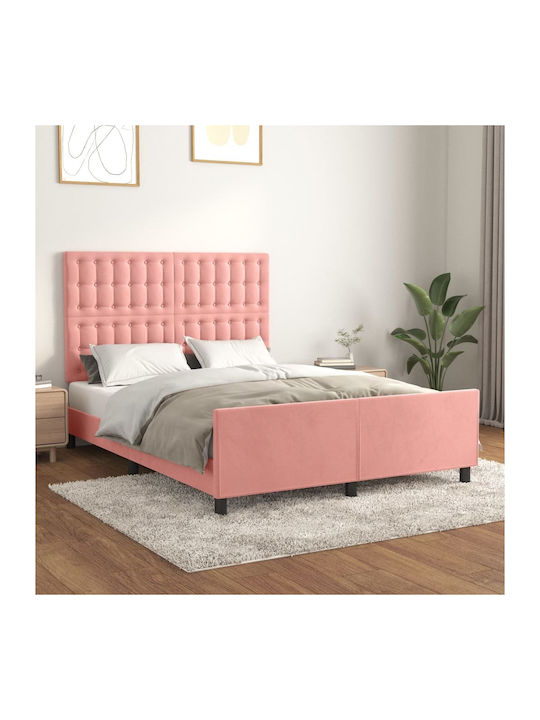 Κρεβάτι Διπλό Επενδυμένο με Ύφασμα Ροζ για Στρώμα 140x200cm