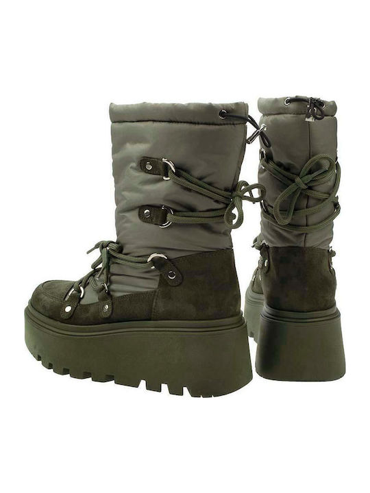 Suede Women's Ankle Boots Platform Khaki
