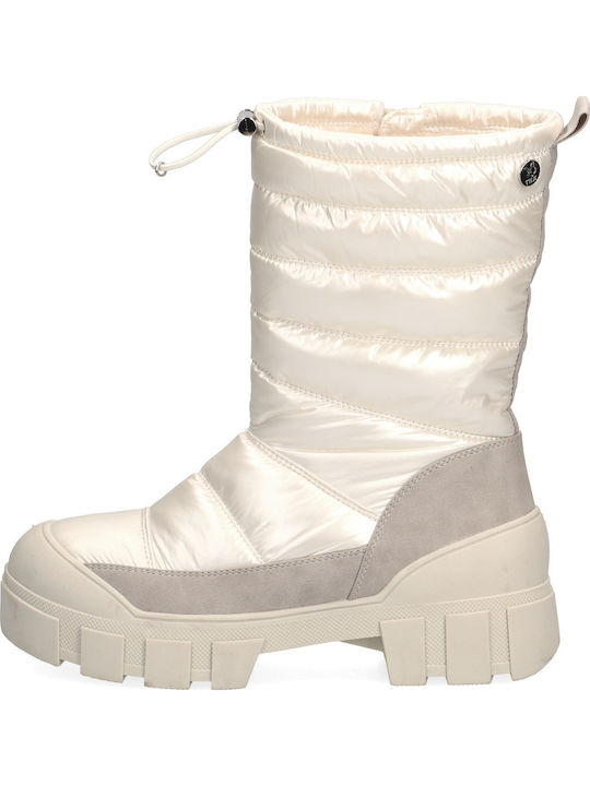 Medium Heel Snow Boots with Fur Beige