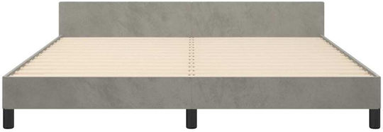 Pat King Size Tapițat cu Material Gri Deschis Potrivit pentru Saltea 180x200cm