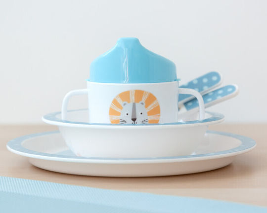 Kiokids Feeding Set Lion made of Melamine Blue 5pcs