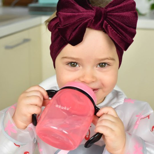 Akuku Educational Sippy Cup Plastic with Handles Pink for 6m+m+ 280ml A0429