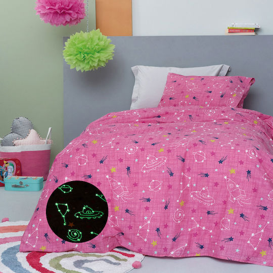 Palamaiki Seturi de cearșafuri Semi-dublu Cu elastic Bumbac Comet Fuchsia 170x260cm 3buc