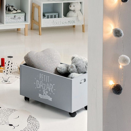 Atmosphera Kinder Aufbewahrungsbox aus Holz Roulettes Trunk Gray 48x28x28.5cm 1Stück