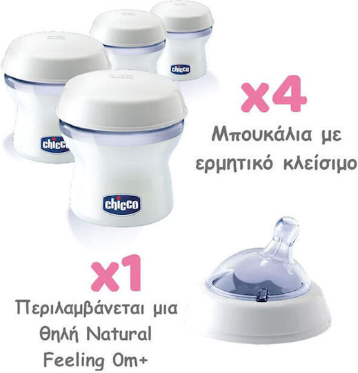 Chicco Multi-use Milk Containers Natural Feeling Washable Breast Milk Storage Bottles 150ml 4 Pieces