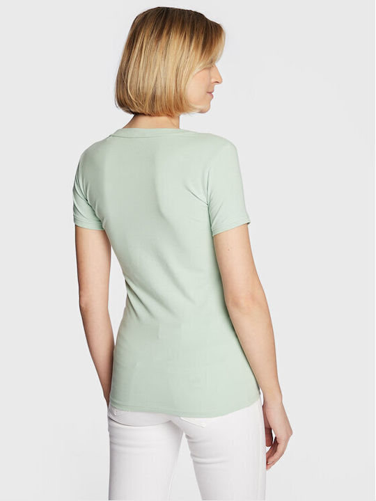 Guess Women's T-shirt with V Neck Light Green