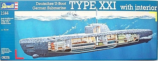 Revell U-Boat XXI Type w. Interieur Modeling Figure Submarine Gray 163 Pieces in Scale 1:144 53.1cm.