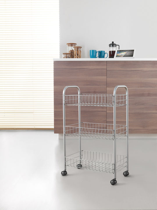 Metaltex Lugano Kitchen Trolley Metallic in Silver Color 3 Slots 41x26x64cm