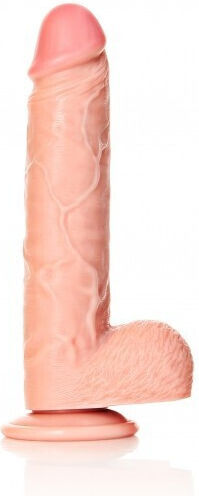 Shots RealRock Straight Realistic Dildo With Suction Cup & Balls Realistic Dildo with Scrotum & Suction Cup Flesh 25cm