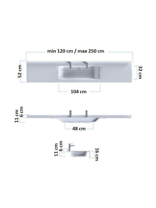 Sanitec Wave Double Επιτοίχιος Κρεμαστός Νιπτήρας Πορσελάνης 130x50cm Λευκός