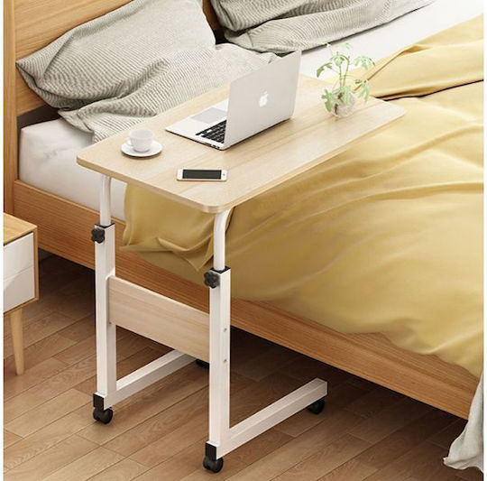 Rectangular Side Table Talf Wooden with Wheels Natural - White L60xW40xH85cm
