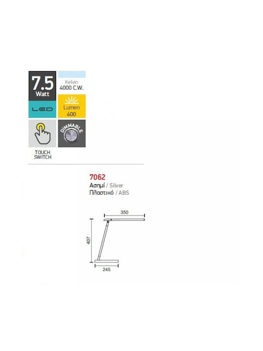 Spot Light LED Φωτιστικό Γραφείου Αναδιπλούμενο σε Ασημί Χρώμα