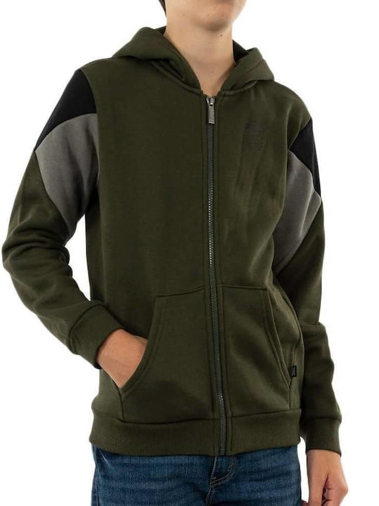 Puma Boys Athleisure Fleece Hooded Sweatshirt Rebel with Zipper Khaki