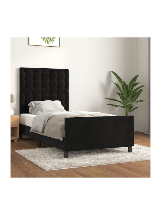 Κρεβάτι Μονό Επενδυμένο με Ύφασμα Μαύρο για Στρώμα 90x200cm
