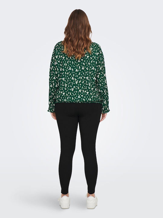 Only Women's Blouse Long Sleeve with V Neckline Floral Green