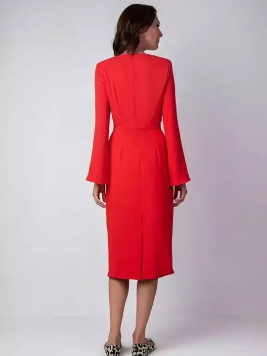 Desiree Midi Φόρεμα Μακρυμάνικο Κόκκινο