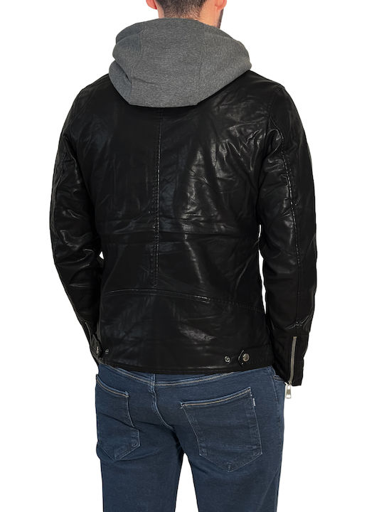 3Guys Jacob Herren Winter Jacke Leder Schwarz