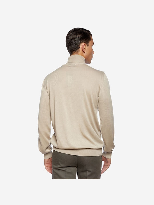 Sogo Men's Long Sleeve Sweater Turtleneck Beige