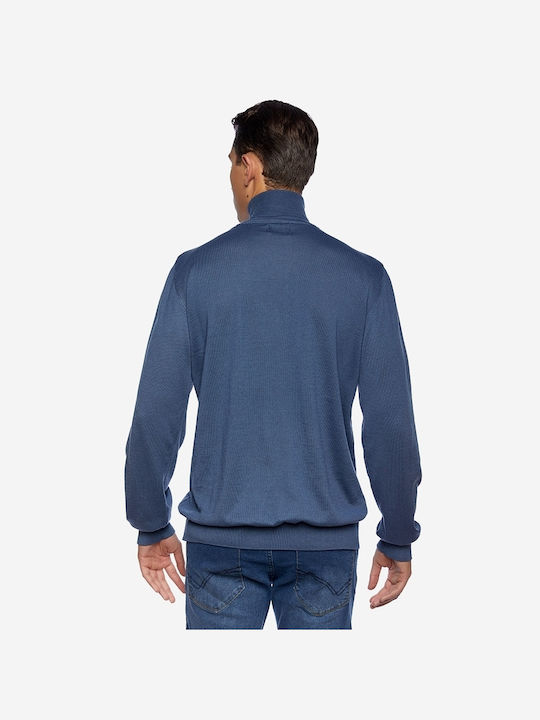 Sogo Herren Langarm-Pullover Rollkragen Indigo