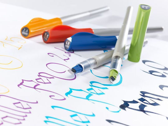 Pilot Calligraphy Fountain Pen 1.5mm Silver With Black Ink