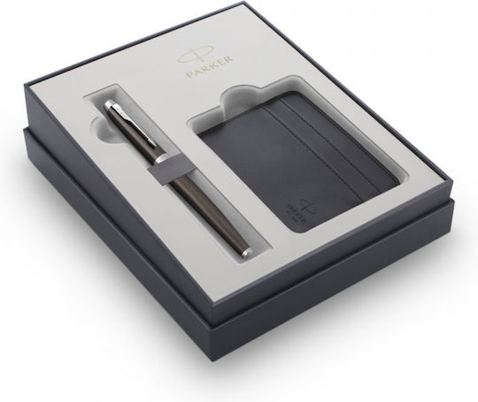 Parker Fountain Pen Medium Brown Steel with Brown Ink