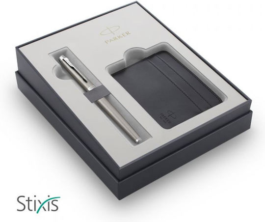 Parker IM Essential Сребриста Писалка Medium от Inox с Червено Мастило