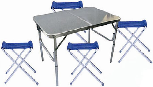 Thirea Aluminum Table Set for Camping Foldable 90x60x37cm White 4 Pieces