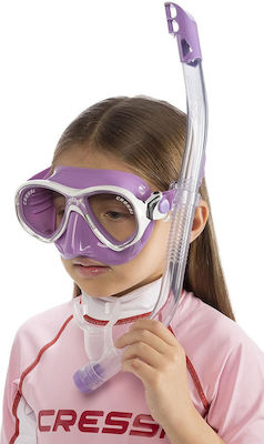 CressiSub Diving Mask Silicone with Breathing Tube Children's Marea VIP Junior Set Lilac in Pink color