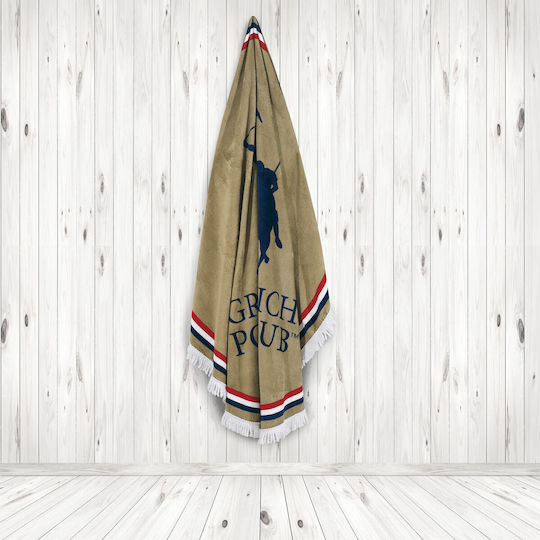 Greenwich Polo Club Strandtuch Rund Baumwolle Beige mit Fransen Durchmesser 160cm.