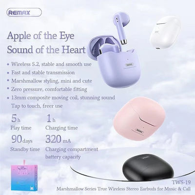 Remax TWS-19 Earbud Bluetooth Handsfree Earphones with Charging Case Pink