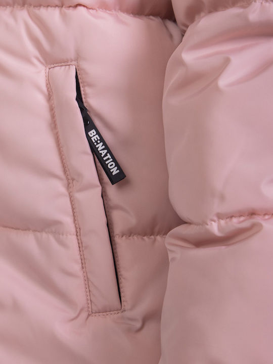 Κοντό Γυναικείο Puffer Μπουφάν για Χειμώνα Dusty Pink