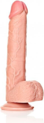 Shots RealRock Straight Realistic Dildo with Scrotum & Suction Cup Flesh 31cm