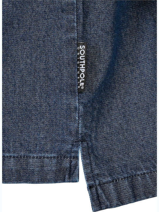 Long Sleeve Denim Overshirt in Wide Line Dark Blue Washed