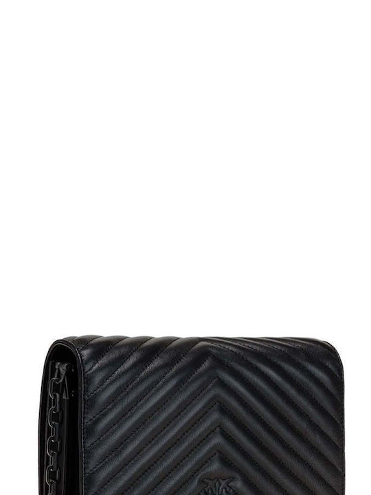 Pinko Love Classic Icon Chevron Leder Damen Tasche Schulter Schwarz