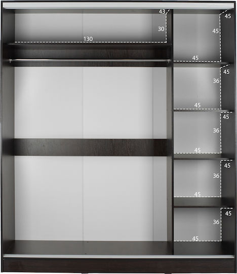Adler Δίφυλλη Ντουλάπα Συρόμενη με Καθρέπτη Wenge 160x60x210cm