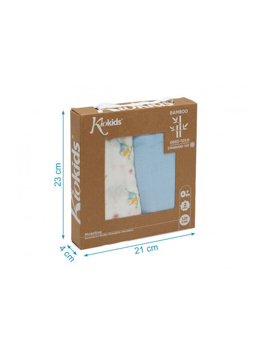 Kiokids Прегръщащи Пелени от Муселин Син 120x120см. 2бр